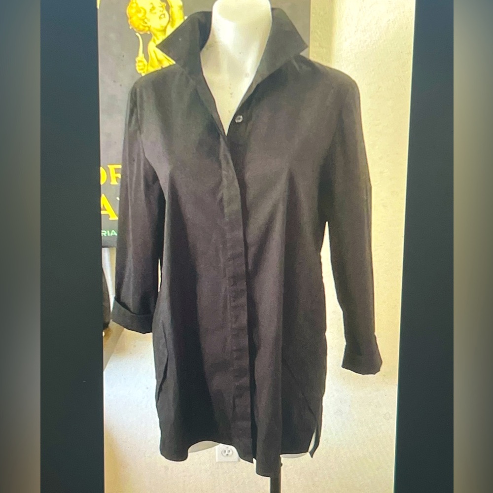 Lafayette 148 Black Tunic Button Shirt, Size M